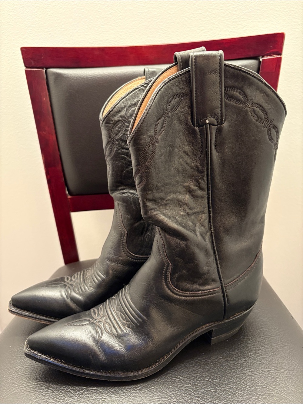 Larry Mahan Handmade Texas Black Leather Western Cowboy Boots